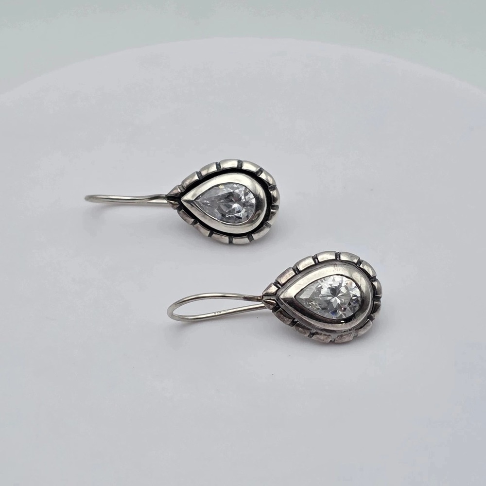 Silpada Silver Teardrop Clear CZ Dangle Earrings